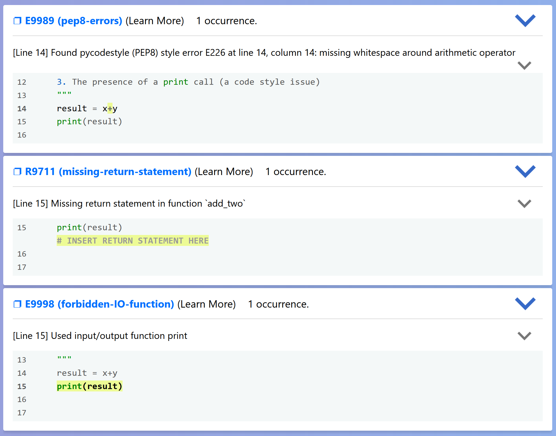 An example report produced by PythonTA.