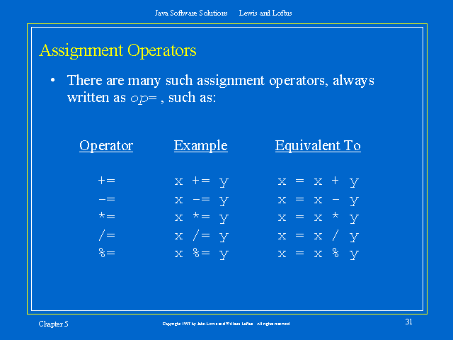 assignment operators in unix